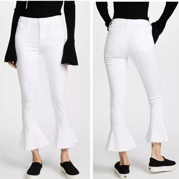 MOTHER | NEW The Cha Cha Fray in Glass Slipper White Flare Bell Jeans Neutral 31 - Picture 15 of 15